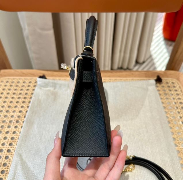 에르메스 미니 켈리2 블랙 앱송 금장 19cm