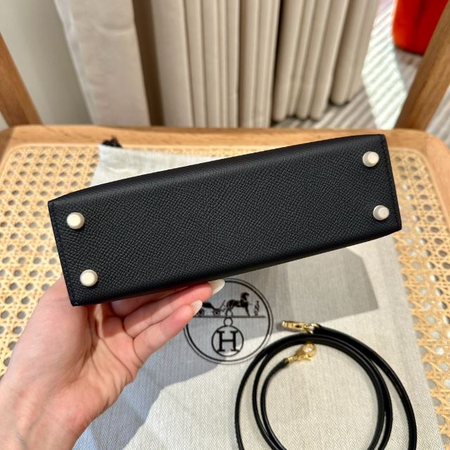 에르메스 미니 켈리2 블랙 앱송 금장 19cm