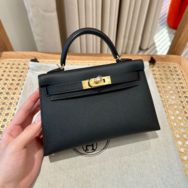 에르메스 미니 켈리2 블랙 앱송 금장 19cm