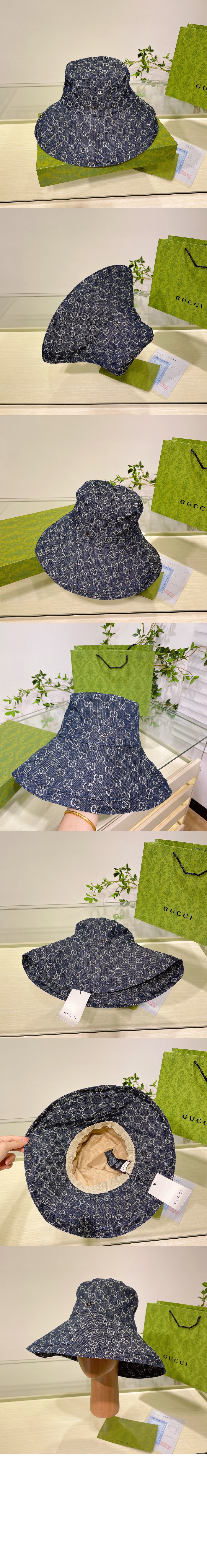 구찌 캔버스 와이드 브림 버킷햇 631958