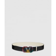 발렌티노 양면 크리스탈 장식 가죽 벨트