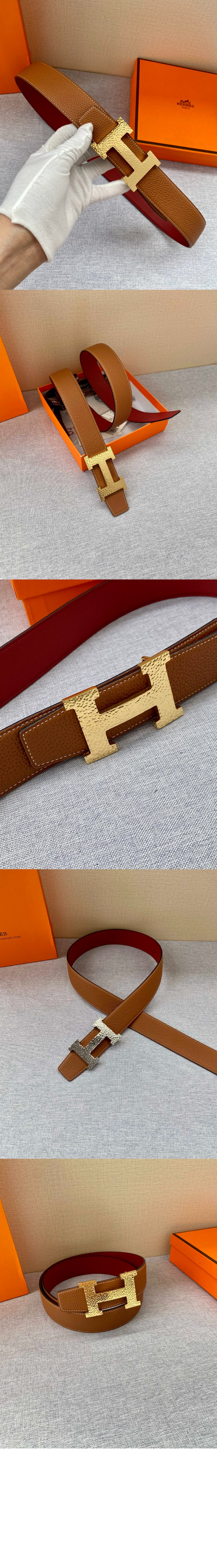 에르메스 H Martelee 버클 & 양면 가죽 벨트