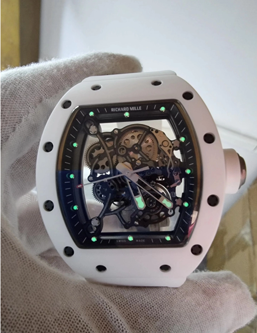리차드밀 부바왓슨 RM-055 블랙&화이트세라믹 스켈레톤다이얼 화이트러버스트랩 RICHARD MILLE RM-055