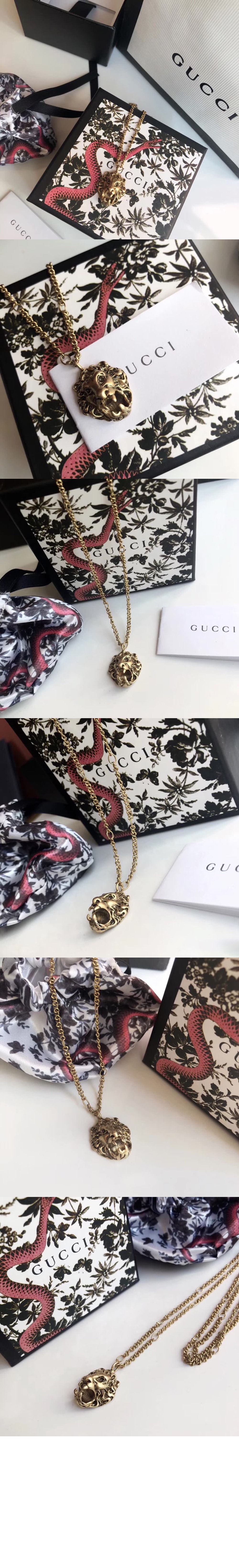 구찌 라이언 헤드 펜던트 목걸이 410673