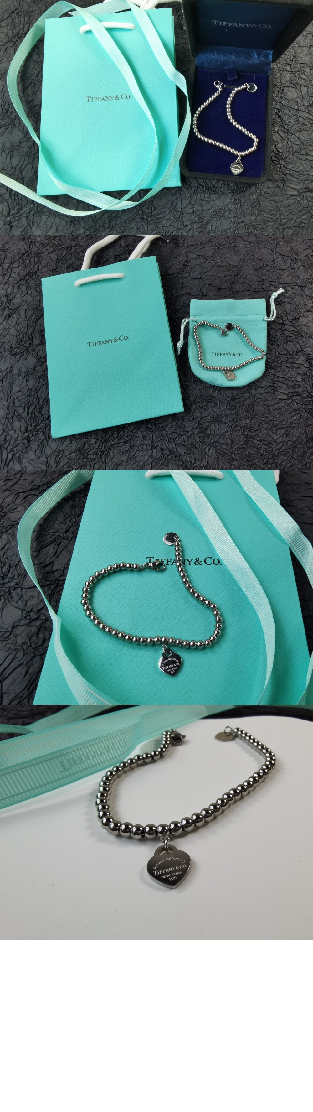 티파니앤코 하트 태그 비드 팔찌