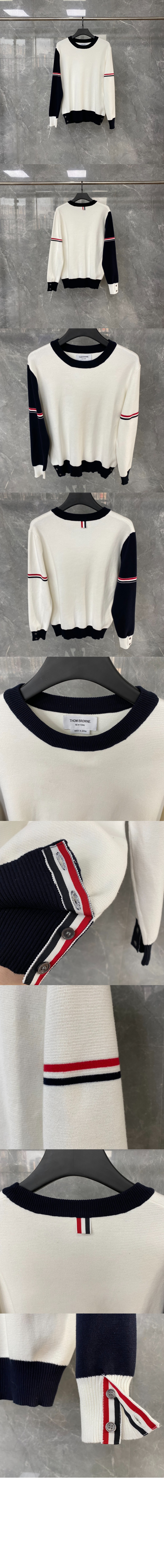 톰브라운 밀라노 스티치 바이컬러 크루넥 풀오버