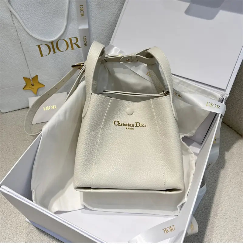 디올 시그니처 미듐 버킷백 라떼 그레인 송아지 가죽 2025 신상