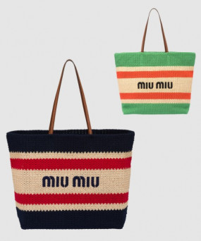 미우미우 라피아 앤 코튼 토트백 5BG228