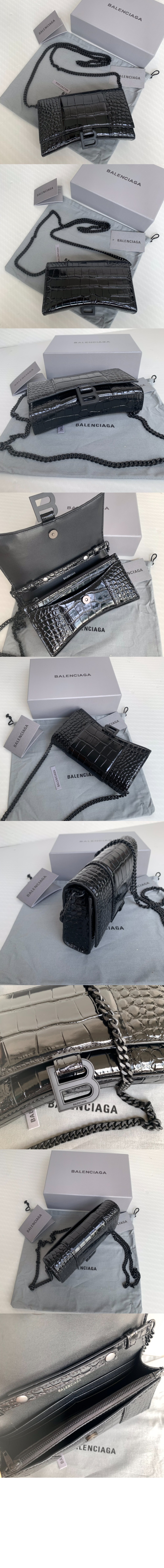 발렌시아가 아워글래스 크로커다일 엠보싱 월렛 온 체인 656050