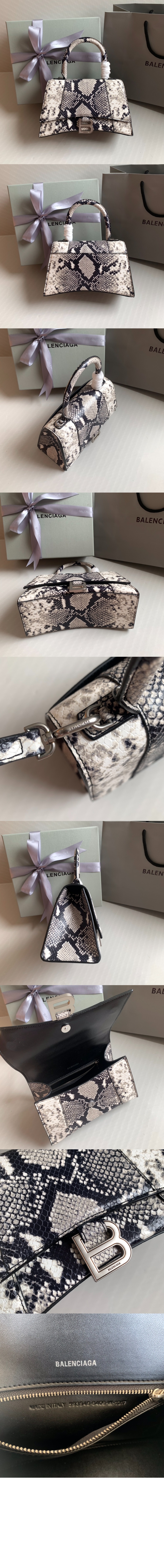 발렌시아가 뱀피 엠보 가죽 모래시계 클러치 564796