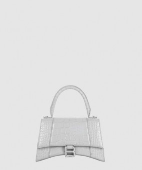 발렌시아가 아워글래스 XS 크로커다일 엠보싱 핸드백 화이트 593546