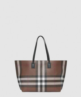 버버리 체크 레더 미디움 토트백 80525041