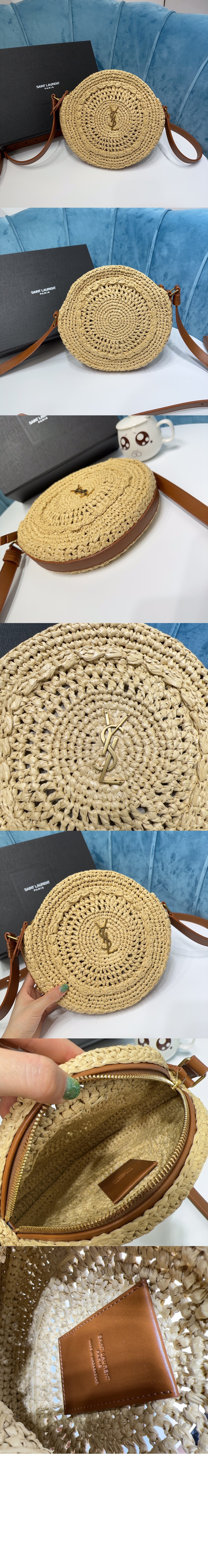 생로랑 라피아 라운드백 744292