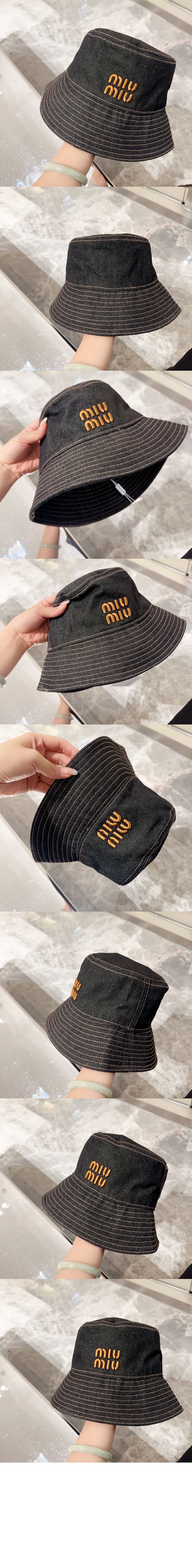 미우미우 데님 자수 버킷햇 5HC155