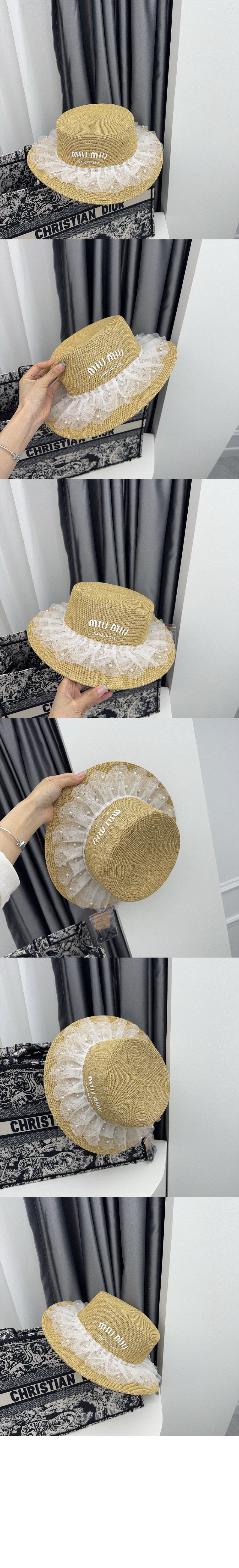 미우미우 우븐 패브릭 모자 5HC117