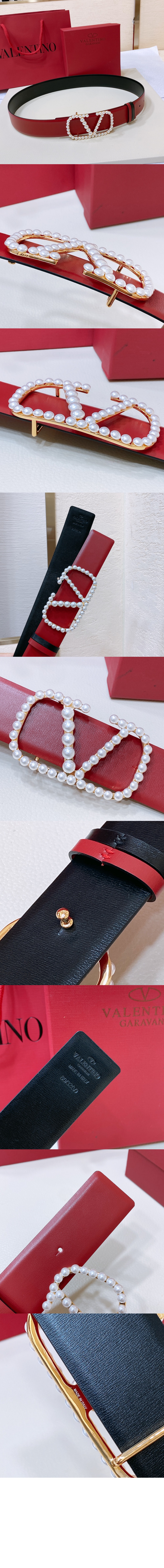 발렌티노 진주 광택이 있는 송아지 가죽 벨트