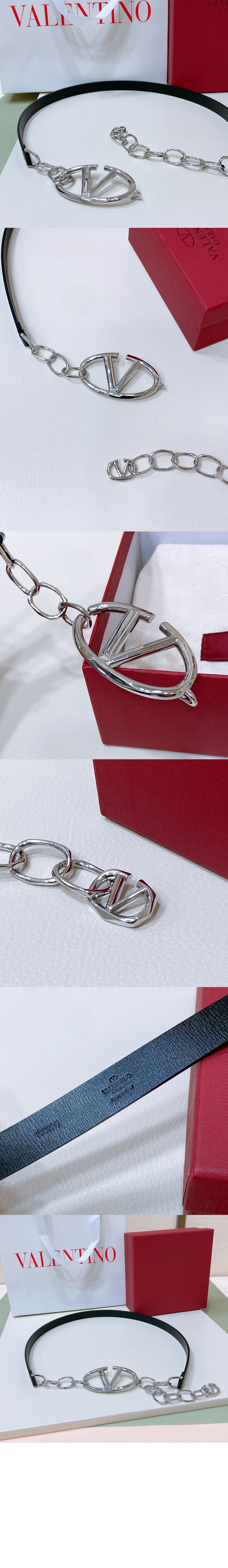 발렌티노 브이로그문 광택 소가죽 체인벨트