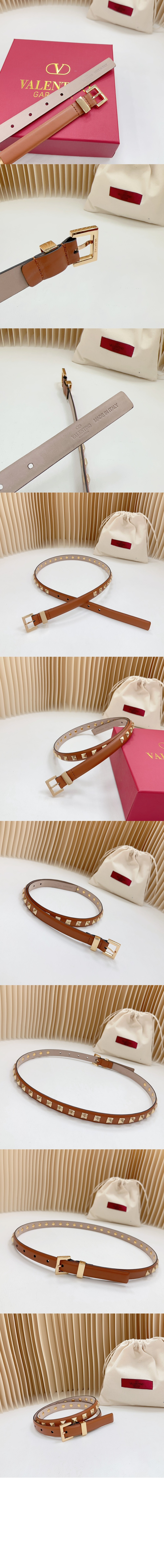 발렌티노 락스터드 유광 가죽 벨트