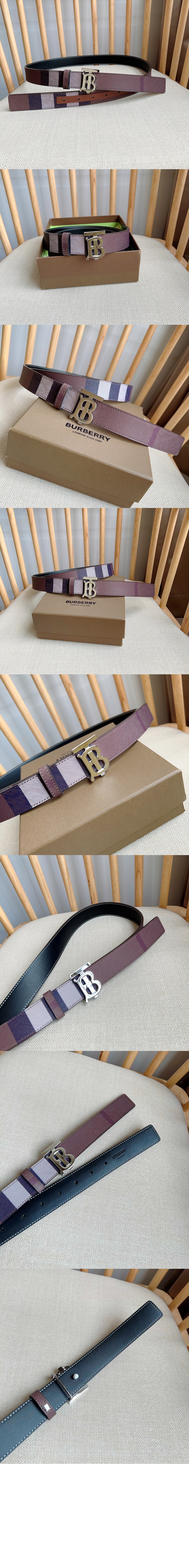 버버리 체크 레더 리버시블 TB 벨트 80623491