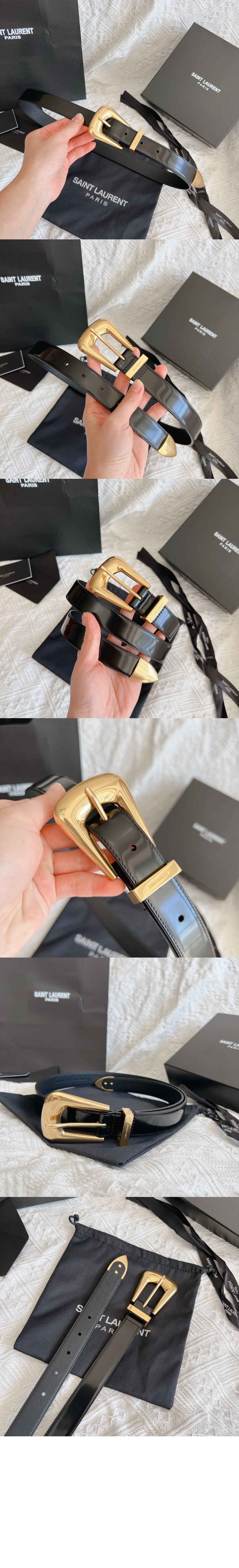 생로랑 브러쉬드 가죽 소재의 FOLK 버클 벨트 756414