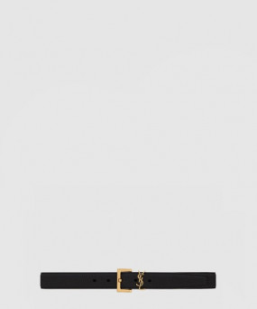 생로랑 스퀘어 버클을 장식한 그레인 가죽 소재의 벨트 634437