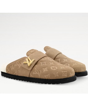 LV 코지 플랫 컴포트 클로즈드 뮬 브라운