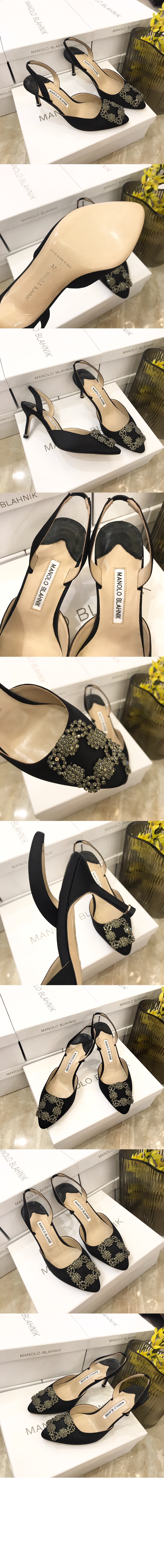 마놀로블라닉 새틴 주얼 버클 뮬