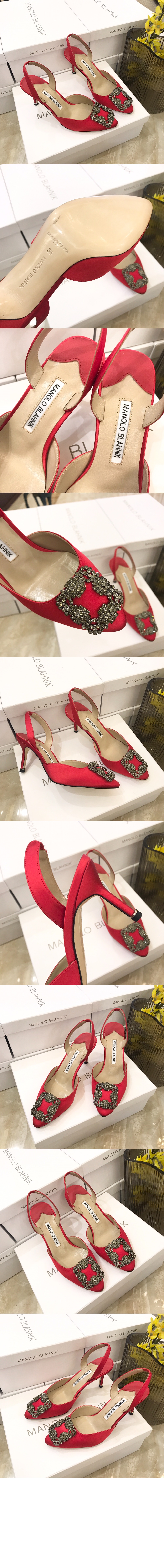 마놀로블라닉 새틴 주얼 버클 뮬