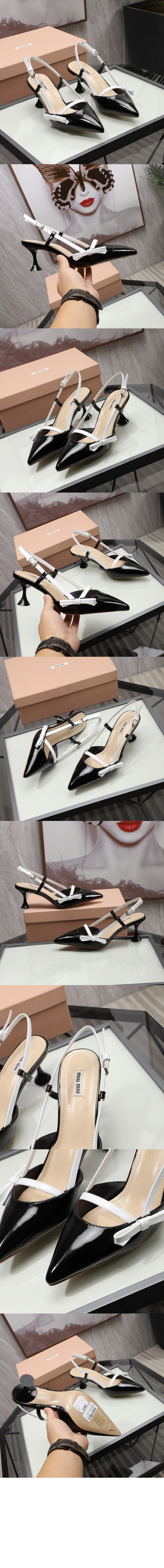 미우미우 페이턴트 가죽 통 샌들 5I445D