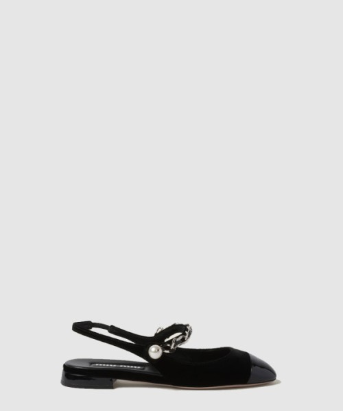 미우미우 벨벳 및 페이턴트 가죽 슬링백 발레리나 5F046E