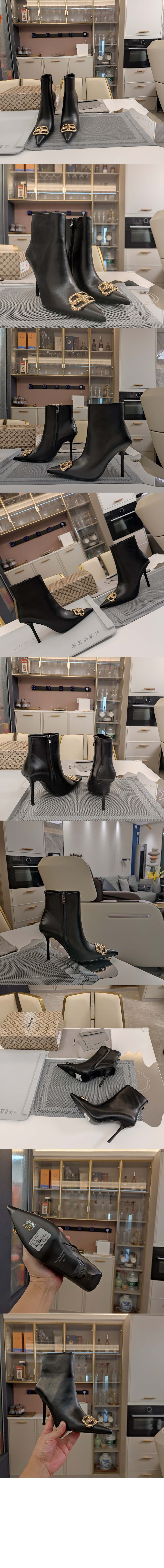 발렌시아가 BB 로고 장식 레더 앵클 부츠힐 764445