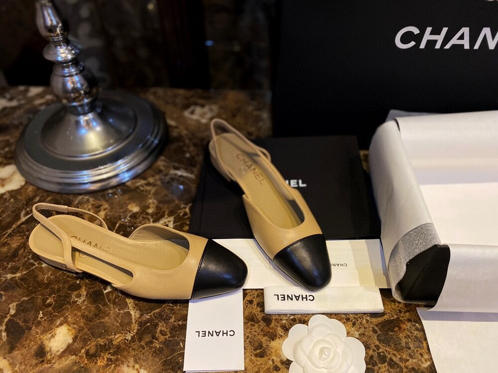 샤넬 투톤 플랫 슬링백