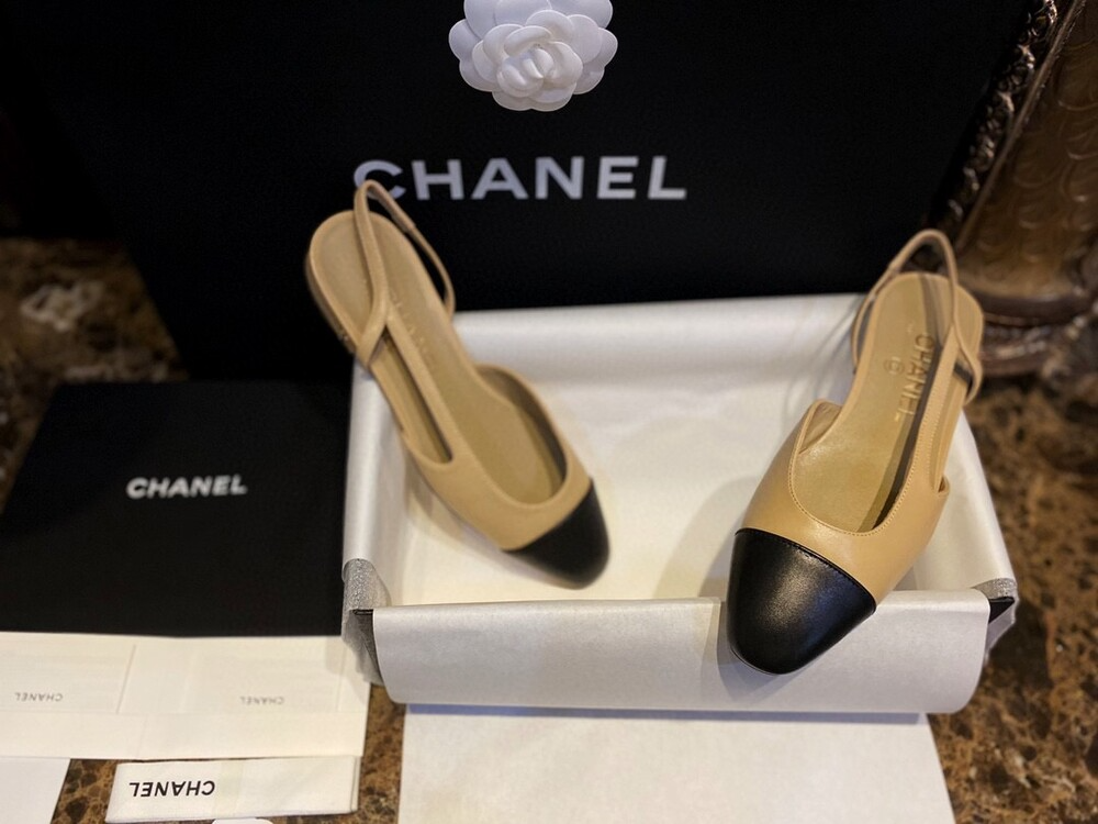 샤넬 투톤 플랫 슬링백