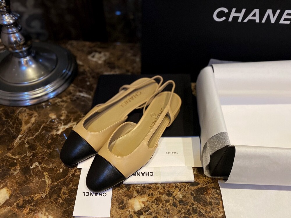 샤넬 투톤 플랫 슬링백