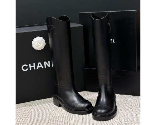 샤넬 가죽 빅 옆 CC로고 롱부츠 24SS 레더 부츠 블랙 G45433