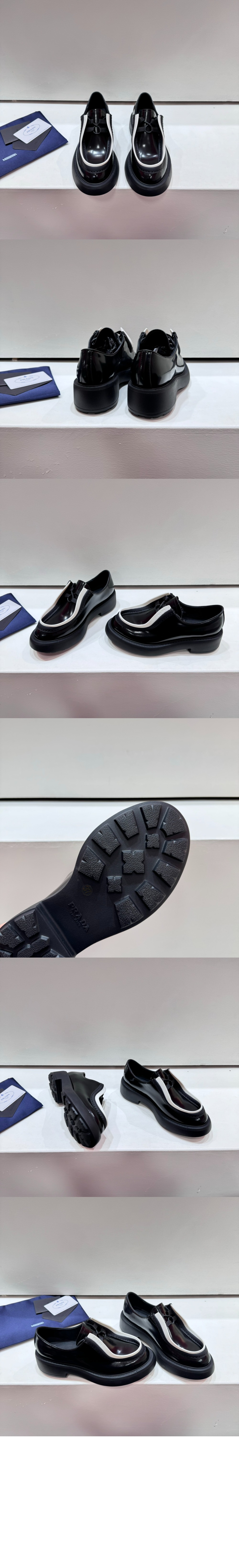 프라다 브러시드 레더 레이스업 슈즈 1E280N