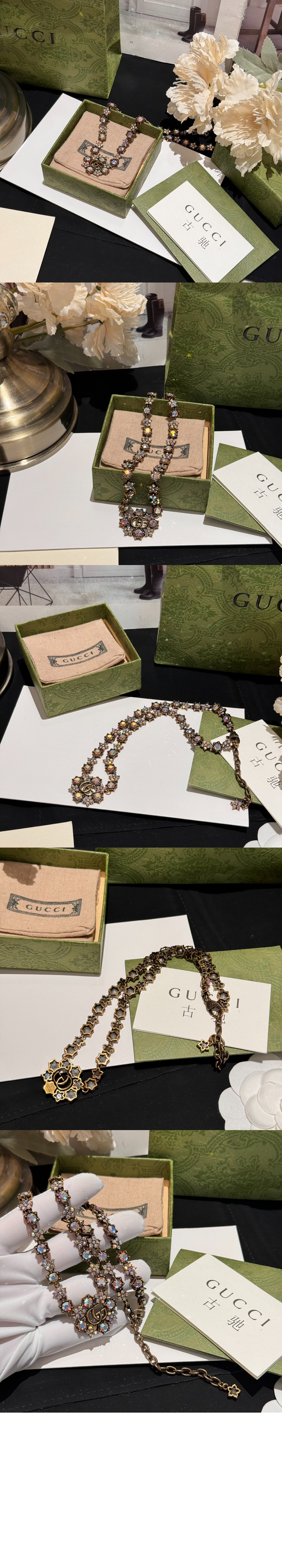 구찌 크리스털 꽃 목걸이 753805