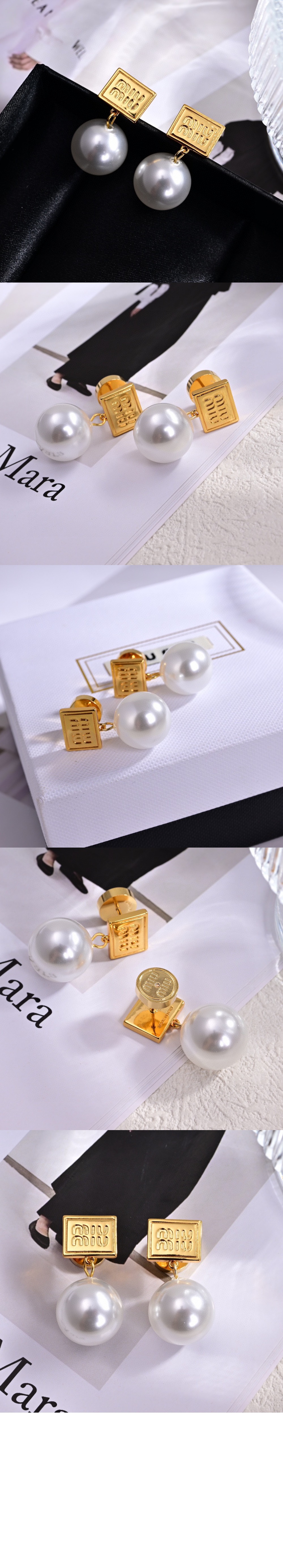 미우미우 메탈 및 인조 진주 이어링 5IO132