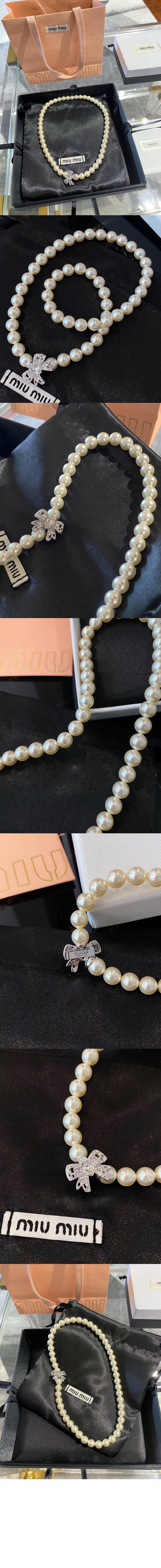 미우미우 인조 진주 장식 메탈 목걸이 5JC624