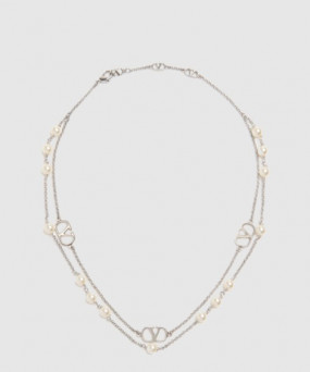 발렌티노 진주 장식 브이로고 시그니처 메탈 네크리스