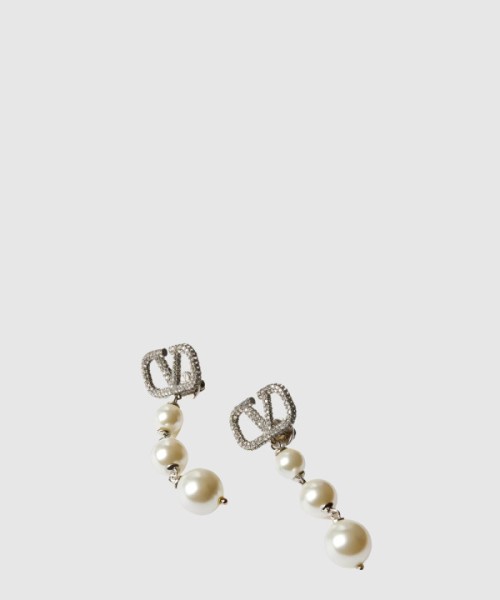 발렌티노 진주 장식 브이로고 시그니처 이어링