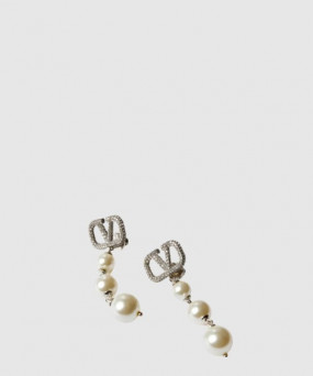 발렌티노 진주 장식 브이로고 시그니처 이어링