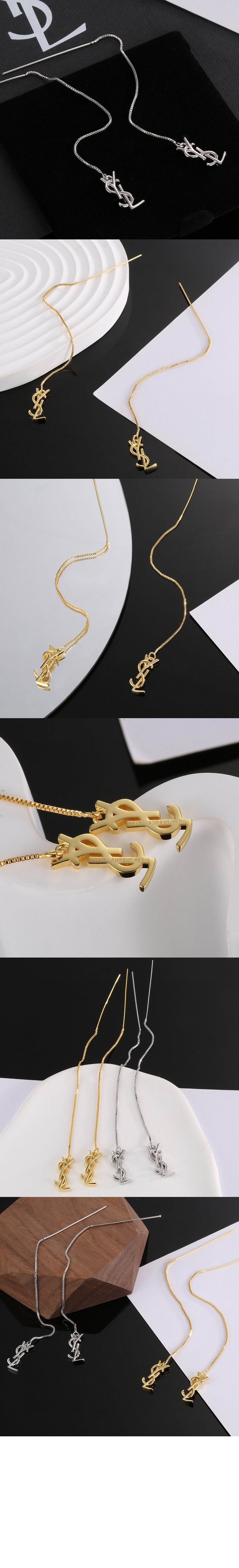 생로랑 18K 그레이 골드 소재의 CASSANDRE 드롭 이어링 761530