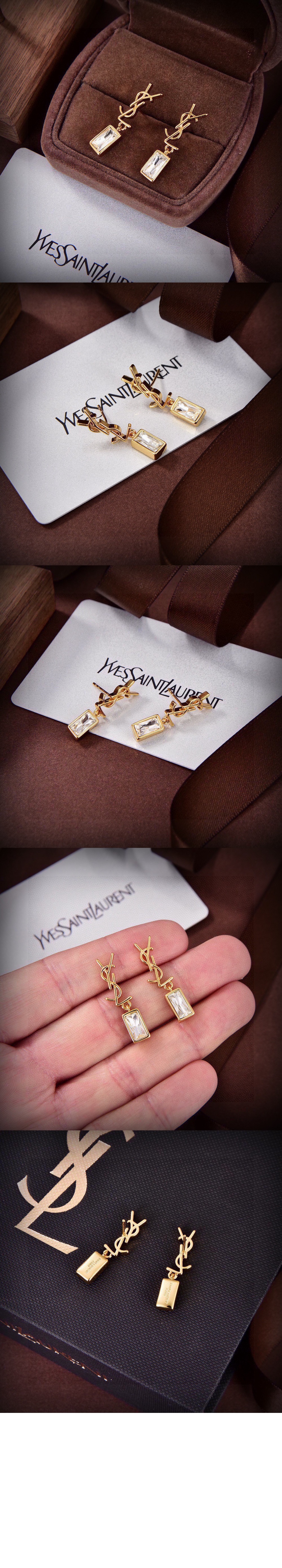 생로랑 메탈 및 라인스톤 소재의 Cassandre 싱글 이어링 746624