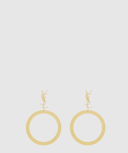 생로랑 메탈 소재의 CASSANDRE 펜던트 후프 이어링 784142