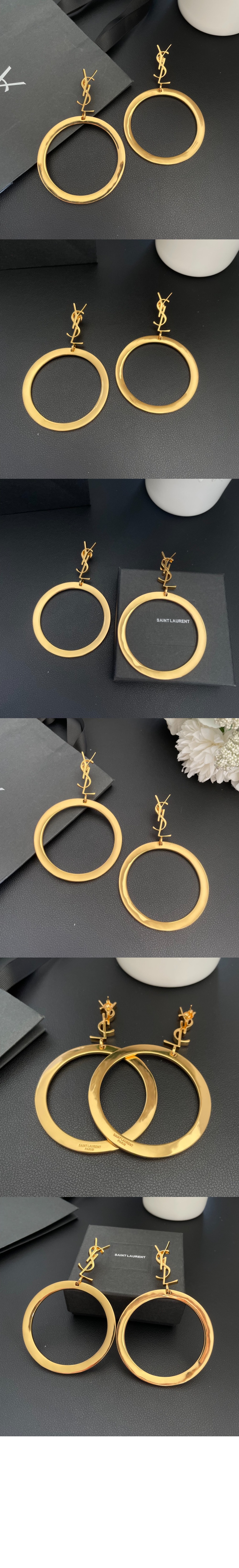 생로랑 메탈 소재의 CASSANDRE 펜던트 후프 이어링 784142