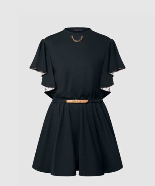 루이비통 플라운스 슬리브 벨티드 드레스