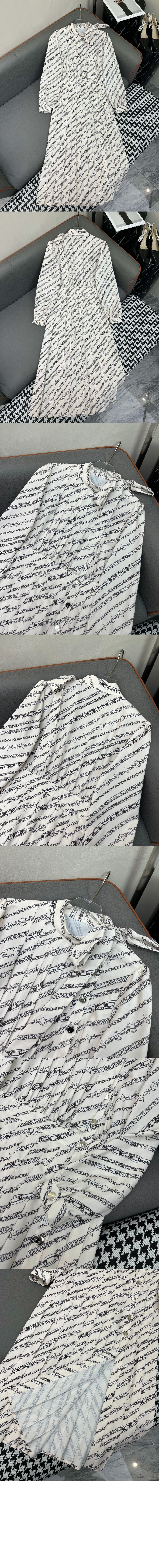 루이비통 롱 슬리브드 체인 프린트 드레스