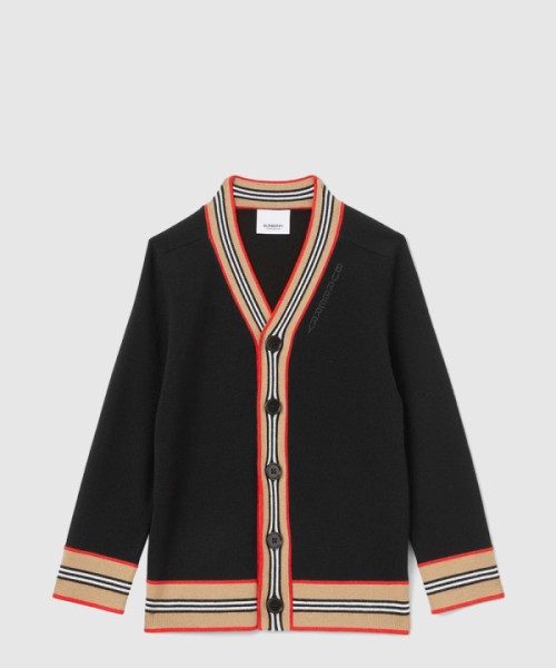 버버리 아이콘 스트라이프 트리밍 울 가디건