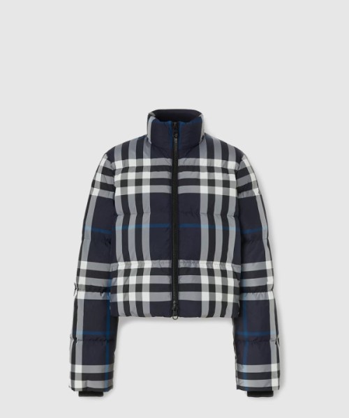 버버리 크롭 체크 퍼퍼 재킷